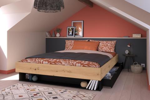 Manželská postel s úložným prostorem Stamp black