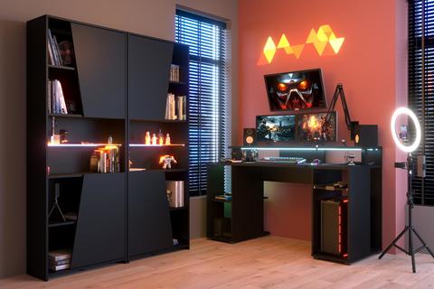 Herní počítačový stůl s regály Level, Gaming black