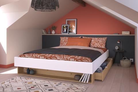 Manželská postel s úložným prostorem Stamp white simple