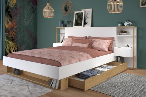Manželská postel s úložným prostorem Stamp white large