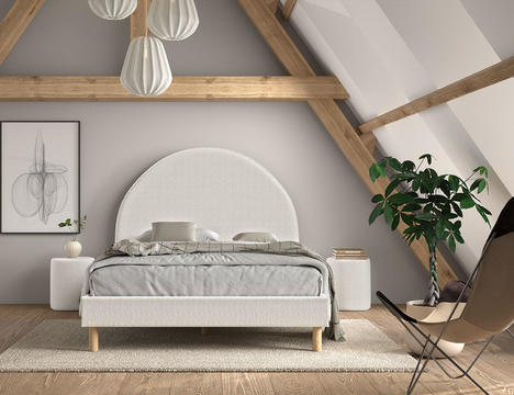 Čalouněná postel s čalouněnými stolky Sun - Puff white