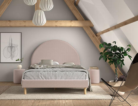 Čalouněná postel s čalouněnými stolky Sun - Puff pink