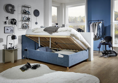 Čalouněná dětská postel s prostorem 120 - Coll modrá