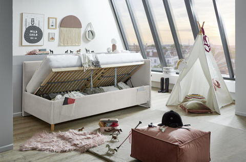 Čalouněná dětská postel s rámem, prostorem 120 - Coll cream