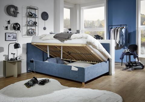 Čalouněná dětská postel s rámem, prostorem 120 - Coll modrá