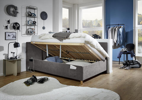Čalouněná dětská postel s rámem, prostorem 120 - Coll antracit