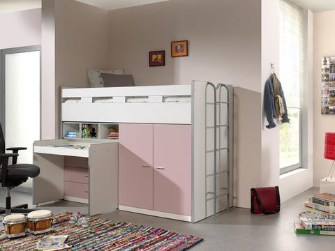 Multifunkční dětská postel se skříní komodou a stolem Bonny - světle růžová