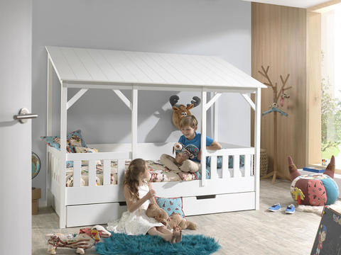 Dětská postel ve tvaru domečku pro dvě děti House - white