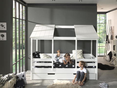 Dětská postel ve tvaru domečku pro dvě děti House II - white