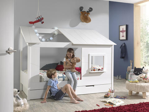 Dětská postel ve tvaru domečku s okýnkem, přistýlkou House - white