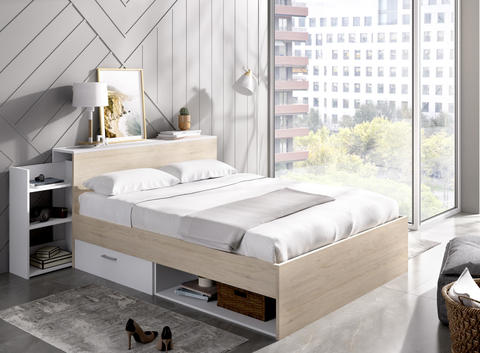 Designová postel s úložným prostorem Ely mat white, oak