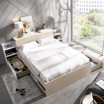 Designová postel s úložným prostorem Ely mat white, oak