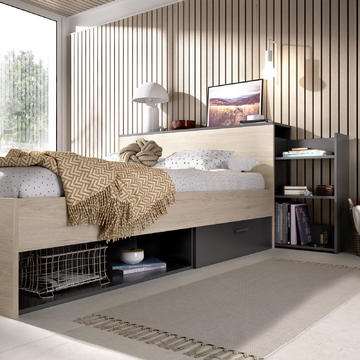 Designová postel v industriálním tónu Ely graphite, oak