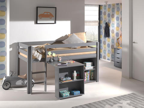 Dětská postel z masívu s psacím stolem a regálem Pino grey