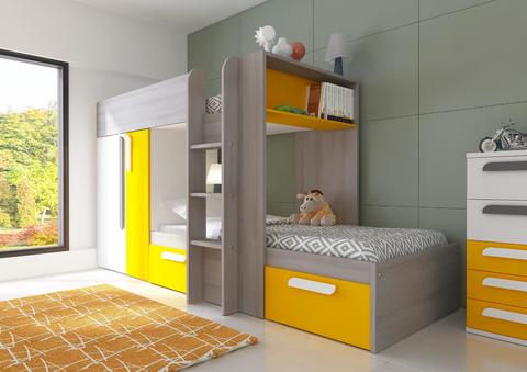 Poschoďová postel s šatní skříní Bo1 - oak molina, yellow