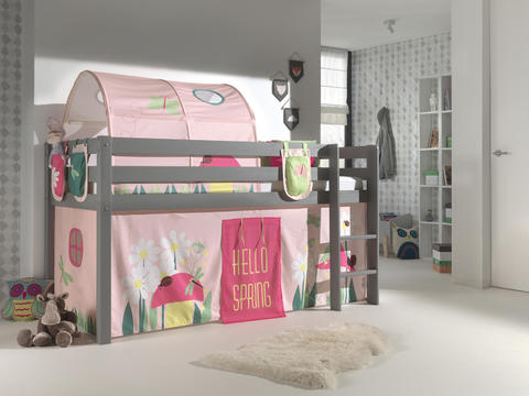 Dětská postel z masívu s dekoracemi pro holku - Pino grey