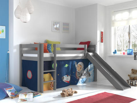 Dětská postel z masívu s klouzačkou Space - Pino grey