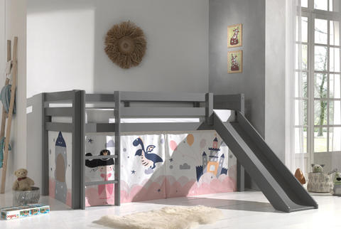 Dětská postel z masívu s klouzačkou Princess - Pino grey