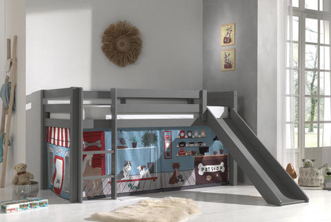 Dětská postel z masívu s klouzačkou Petshop - Pino grey