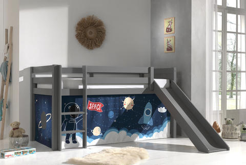 Dětská postel z masívu s klouzačkou Space - Pino grey I