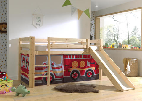 Dětská postel z masívu s klouzačkou Fire truck - Pino natural