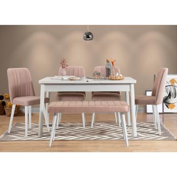 Jídelní sestava, rozkládací stůl, čtyři židle, lavice Santiago pink