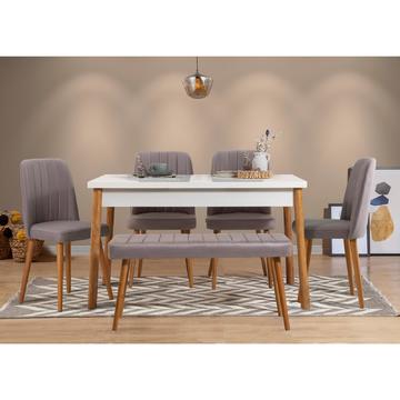 Jídelní sestava, stůl, židle, lavice Costa white, grey