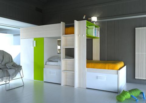 Patrová postel Bo3 - zelená, bělená borovice