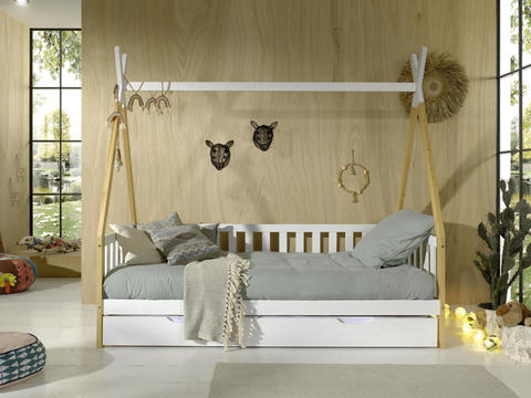 Domečková postel s přistýlkou z masivu Vigi fence white