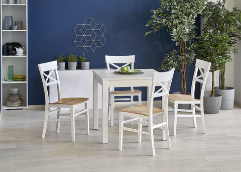 Jídelní sestava stůl a čtyři židle bílá, natur Olivier 