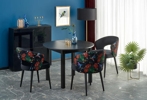 Jídelní sestava rozkládací stůl a tři židle black, flowers