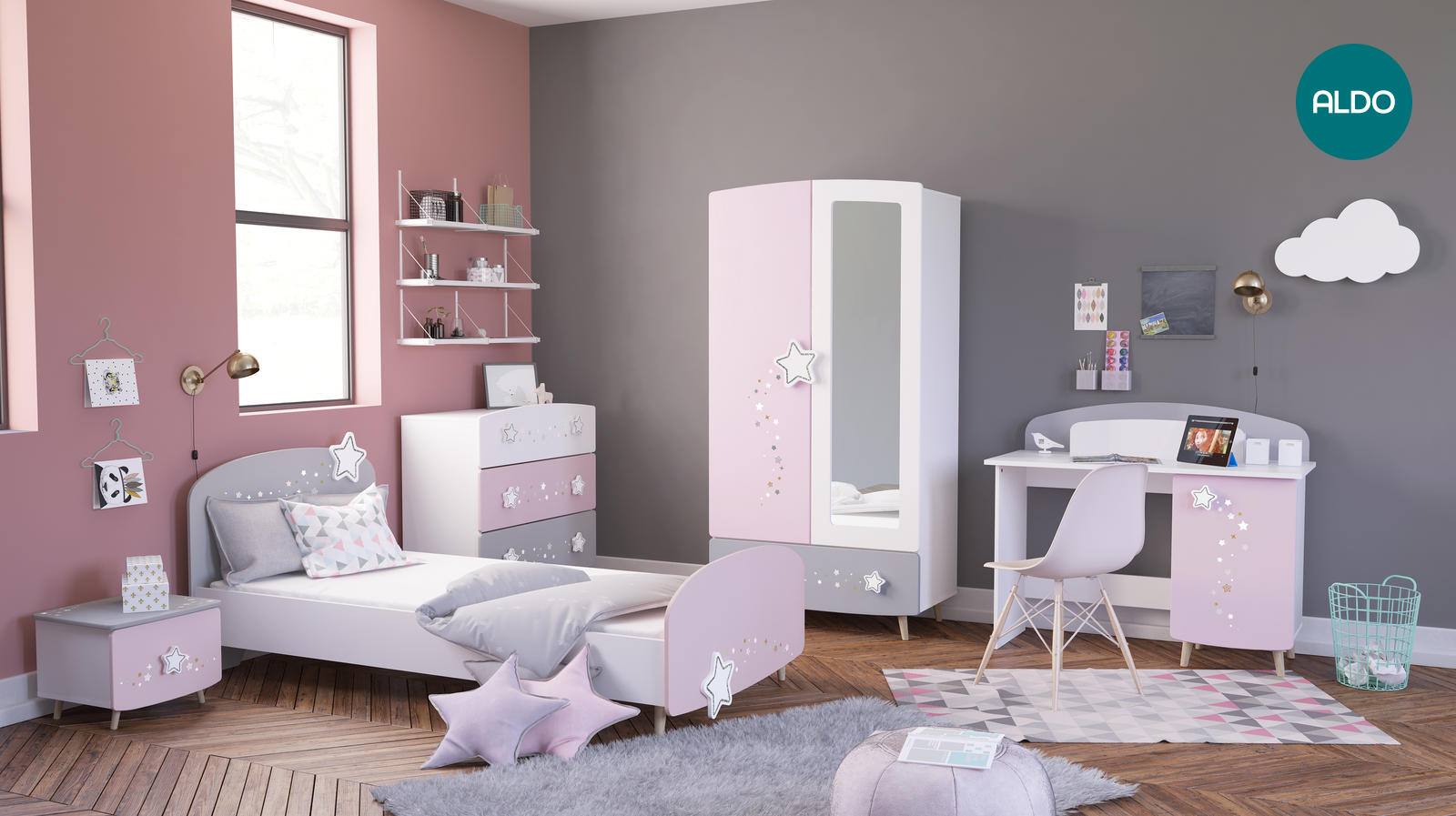 Nábytek pro sestavení dětského pokoje holky - kolekce Star