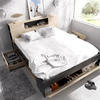 Manželská postel s řadou úložných prostorů, nadstavcem Lanka graphite