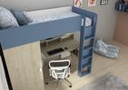 Vyvýšená postel s psacím stolem Flow - modrá