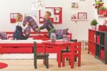 Návrh dětského pokoje v odstínech červená a antracit
