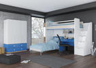 Patrová postel v bílo modrém provedení a rozdílném designu