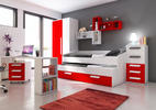 K patrové posteli můžete pořídit bílo červený nábytek z kolekce B