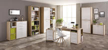 Luxusní kancelářská sestava Set up - přírodní dub a bílé detaily