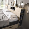 Manželská postel s řadou úložných prostorů, nadstavcem Lanka graphite