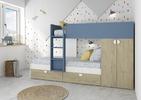 Patrová postel Flip - světlý dub, smoky blue
