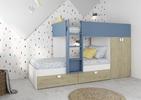 Patrová postel Flip - světlý dub, smoky blue