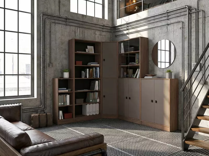 Designová modulární sestava regálů v industriálním stylu Sophia dark