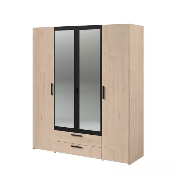 Šatní skříň se zrcadly Daily - designové černé prvky