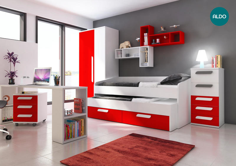 Dětská postel s přistýlkou B red - limitovaná edice