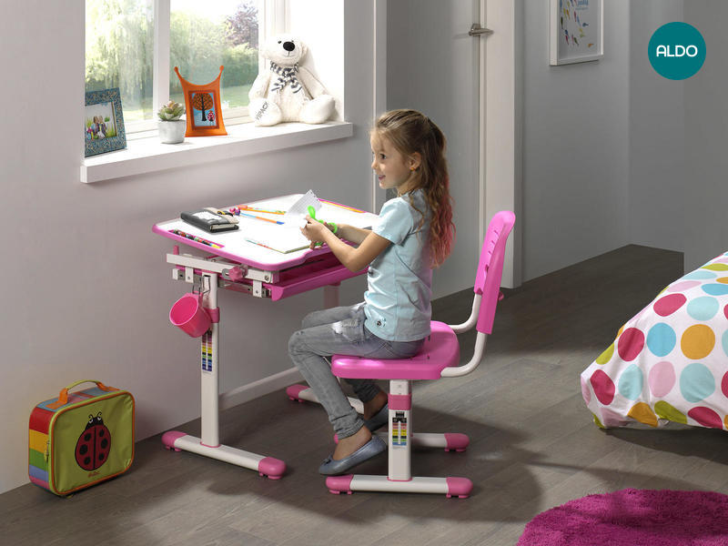 Rostoucí psací stůl pro prvňáčka Comfort - růžový
