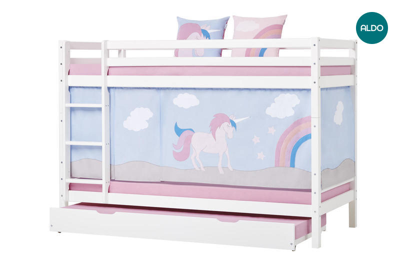 Dětská patrová postel z masivu Jednorožec s přistýlkou 