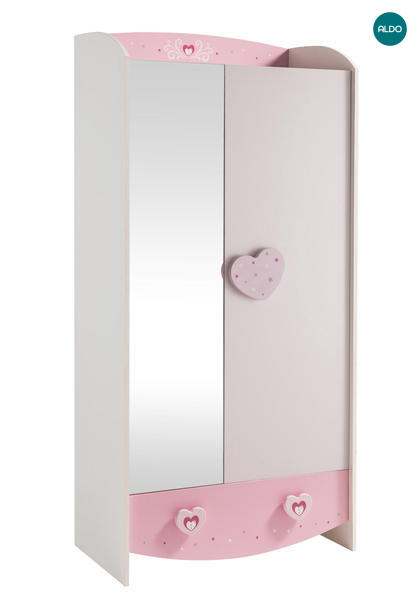 Růžová šatní skříň se zrcadlem Anastasia