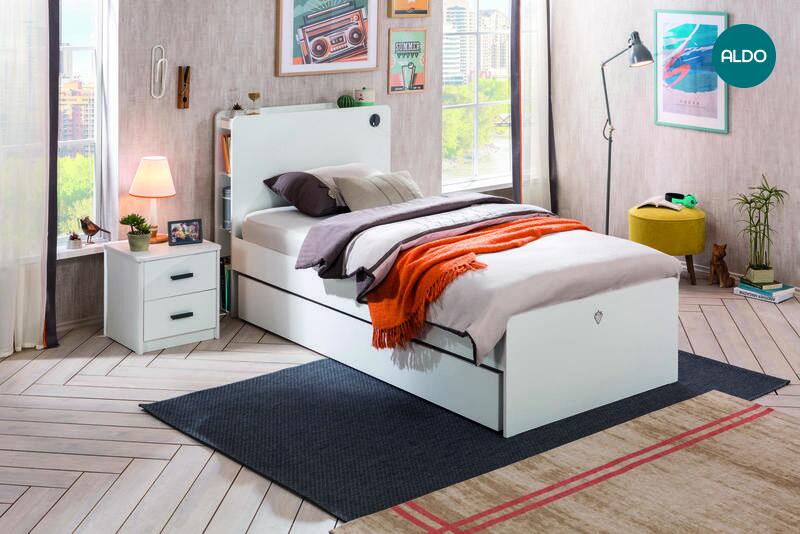 Bílá postel 100x200 cm s přistýlkou White
