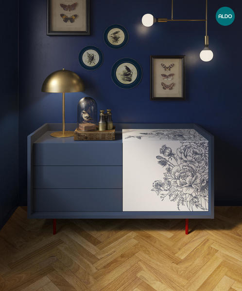 Modro bílá designová komoda do ložnice Arenza