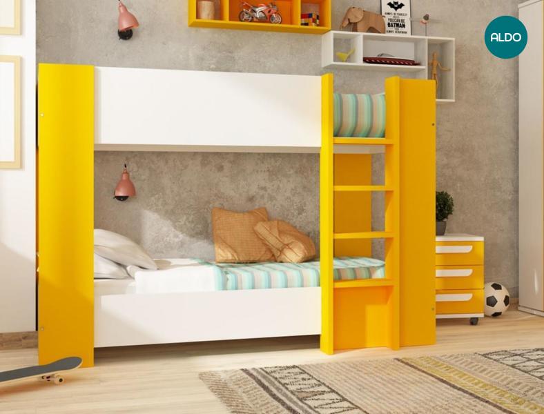 Patrová postel pro dvě děti Bo11 - bílá, žlutá